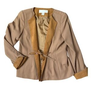 Doncaster Camel Wool Blazer Jacket Suede Trim Tie Front Womens‎ 14 Equestrian